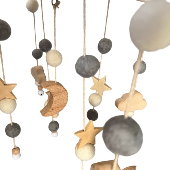 EUC - Boho Baby Mobile - Gender Neutral - Natural Wood w/ Gray and White Accents - Picture 3 of 6